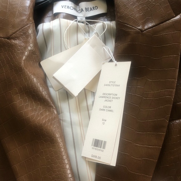 NWT $698 Veronica Beard Lawrence Croc Embossed Faux Leather Dickey Jacket - Picture 15 of 15